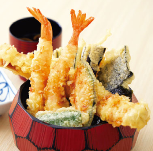 Large shrimp tempura bowl with a whole conger eel