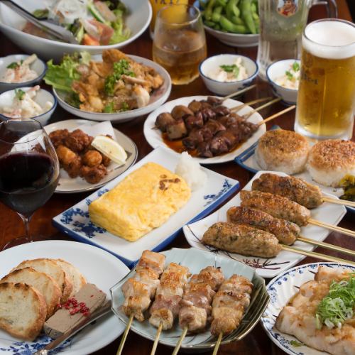 【2時間半飲み放題付き4500円コース】焼鳥やレバーのパテなどを飲み放題と共にゆったり堪能！