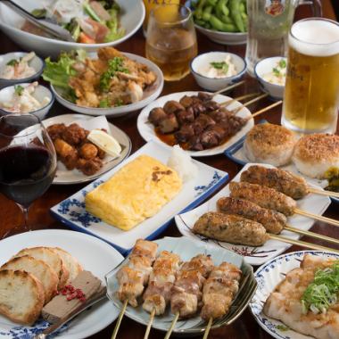 【2時間半飲み放題付き4500円コース】焼鳥やレバーのパテなどを飲み放題と共にゆったり堪能！
