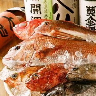 【標準套餐】9道菜、3種鮮魚拼盤+炭烤套餐90分鐘無限暢飲4,400日圓（含稅）！