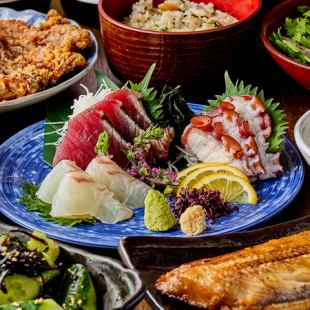 【定番コース】 全品7品こだわり鮮魚3種盛合せと炭火焼コース！120分飲み放題付き 4950円(税込)