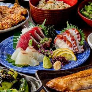 【定番コース】 全品7品こだわり鮮魚3種盛合せと炭火焼コース！120分飲み放題付き 4950円(税込)
