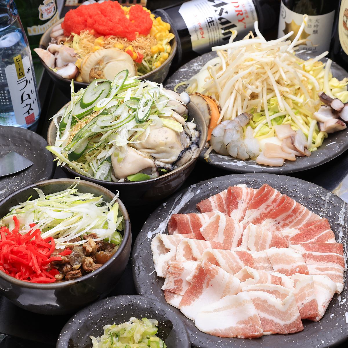 ネギ塩豚やお好きなもんじゃも選べる飲放付コースは3,800円！