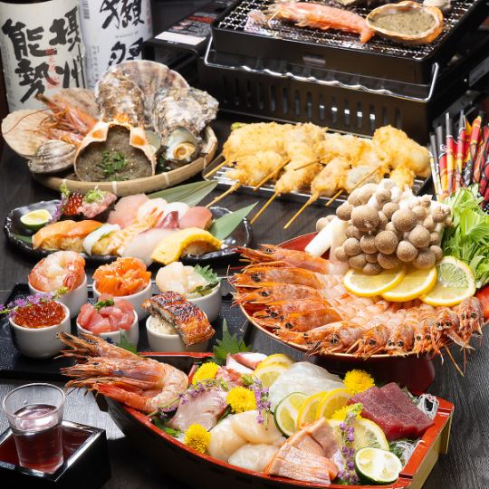 【先着2組限定】海鮮焼きやお寿司など全7品飲み放題付きコース／120分(L.O.90分)／5000円(税込)