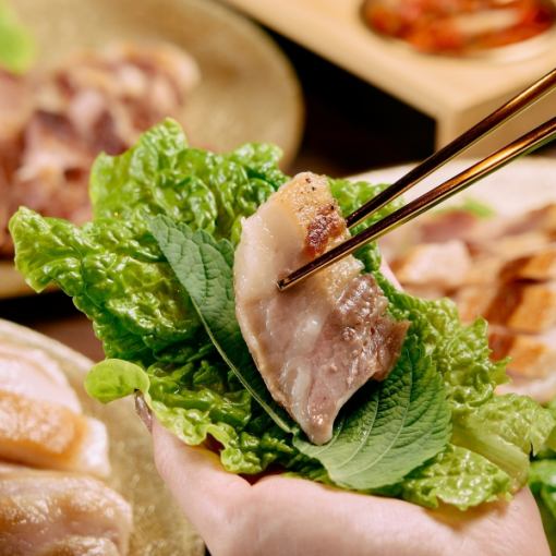 -Black pork samgyeopsal course -7 dishes including Yukhoe bibimbap and Seolleongtang [2.5 hours all-you-can-drink]