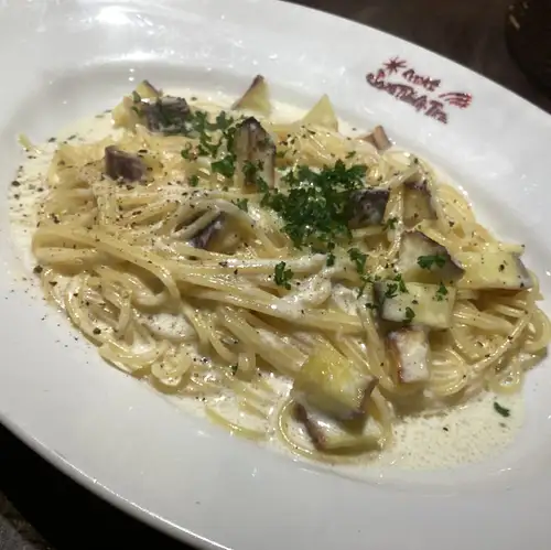 [October] Spaghetti with roasted sweet potato and Gorgonzola cream sauce
