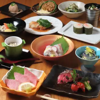 黒毛和牛刺し付菜な会席 ~黒毛和牛のお刺身が付いた季節の小皿料理~