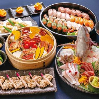 ＜３/15(日)迄＞豪華！鰻と旬菜の蒸篭蒸し＆姿造り入刺盛り等全10品+2.0Hプレミアム飲放付7990円