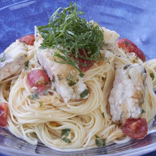 ◎明石産や兵庫県の食材【明石産鱧と西区安農園の王様トマトの冷製パスタ】