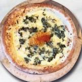 Sea urchin, salmon roe, Hiroshima greens pizza