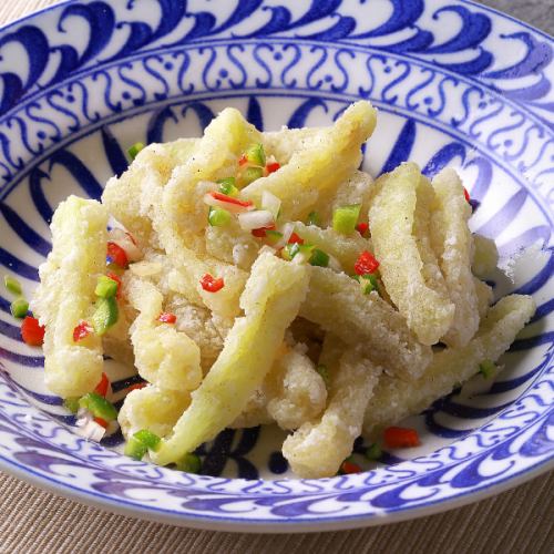 揚げ茄子の塩胡椒風味/青梗菜と椎茸長芋のオイスターソース炒め