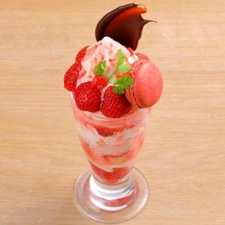 Soft serve strawberry macaron parfait