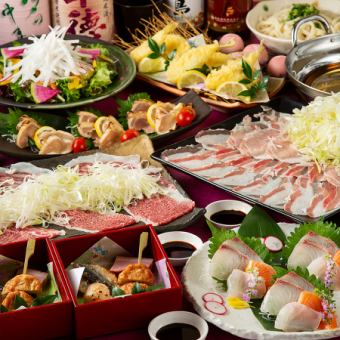 For welcoming and farewell parties♪ Aoshima course with 3 kinds of fresh fish, carefully selected charcoal-grilled chicken, and Miyazaki pork shabu-shabu [8 dishes/all-you-can-drink included]