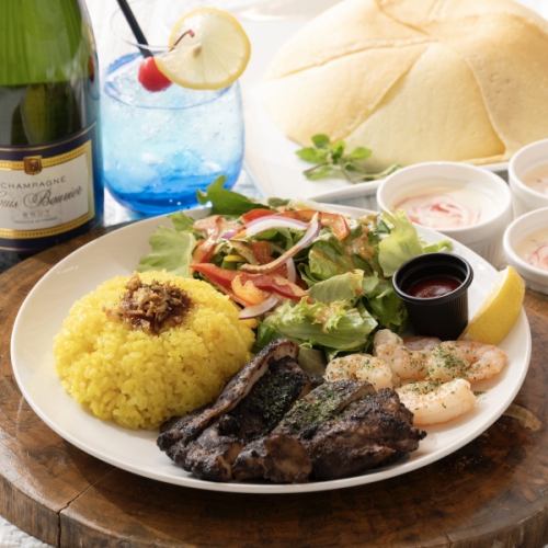 Jerk Chicken & Garlic Shrimp (with 150g of rice)