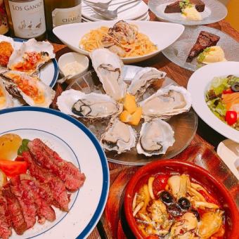 オイスターバルの本気！牡蠣尽くしに牛ステーキもついた牡蠣の宴《オストリカ》→5500円