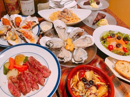 オイスターバルの本気!牡蠣尽くしに牛ステーキもついた牡蠣の宴《オストリカ》→5500円