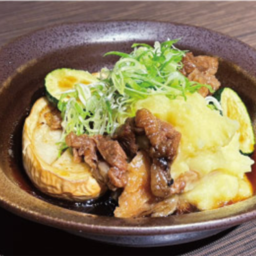 白なすと松阪牛バラの炊き合わせ　馬鈴薯案をかけて