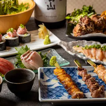 【お手軽宴会4500円コース】備長炭仕上げの焼き鳥とおつまみ10品♪2H制飲み放題付き