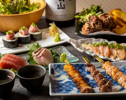【お手軽宴会4500円コース】備長炭仕上げの焼き鳥とおつまみ10品♪2H制飲み放題付き