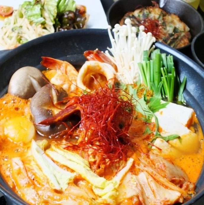 8名様 貸切予約 辛さが選べる海鮮チゲ鍋コース1分 飲放 付4500円 韓国鉄板料理 Patch