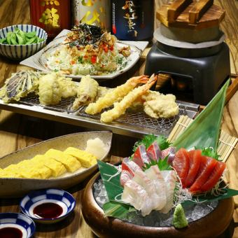 ★日本酒飲み放題付き！鮮魚と揚げたて天ぷらの贅沢コース◆120分飲放題込5200円