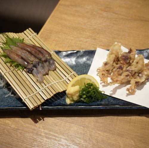 生ホタルイカ刺と天ぷらの盛り合わせ