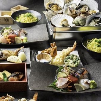 Grilled shellfish x 5 carefully selected sashimi banquet with all-you-can-drink of 7 dishes 9,000 yen ⇒ 8,000 yen