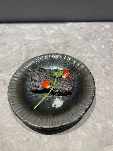 Raw chocolate terrine and French rock salt