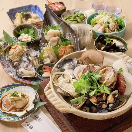 8・9月とよ新貝尽くしコース！貝の食感と染み渡る旨味がとよ新限定の宴会に！90分LO飲み放題付き