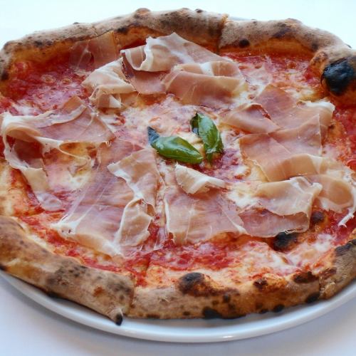 Ham and basil pizza