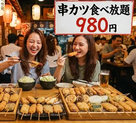 串カツ食べ放題コ ース980円【ワンドリンクオ ーダ ー制】