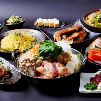 【飲み放題付き◆地鶏の極上懐石 6,500円】馬刺しの紅白盛り・甲州地鶏の手羽先・ちゃんこ鍋など