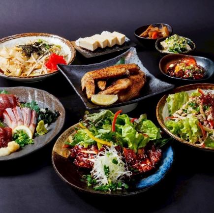 【飲み放題付き◆酒肴たしなみコース 3,500円】鮮魚3点盛り・鶏の照り焼き・明太高菜ご飯など