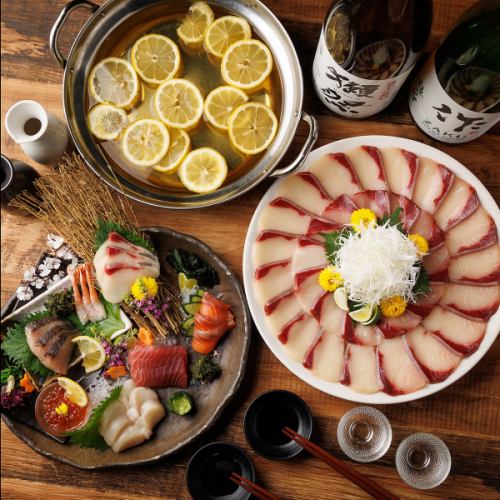 【期間限定】産直のブリのしゃぶしゃぶと飲み放題がついたコースが5000円！