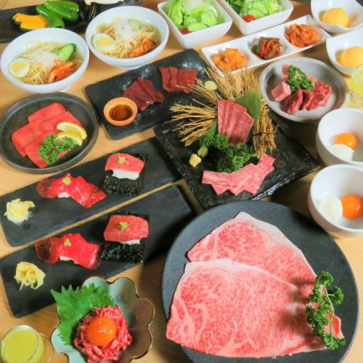 [优秀]寿喜烧沙朗牛排、牛肉生鱼片等15道菜 10,800日元 附赠120分钟无限畅饮的高级套餐