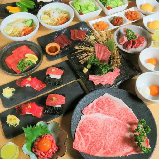 [优秀]寿喜烧牛腰肉、牛肉生鱼片等15道菜 8,800日元 ※附无限畅饮