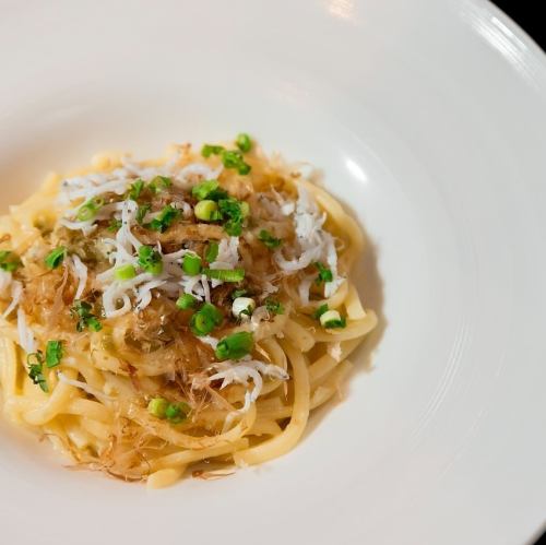 野沢菜漬けとシラスのペペロンチーノ