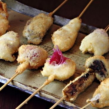 Our proud dish ``Seafood/Meat''...Kushiage of Uchiwa Shrimp
