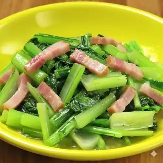 【野菜】青菜とベーコンのガーリック炒め（Garlic Stir-Fried Green Vegetables With Bacon）