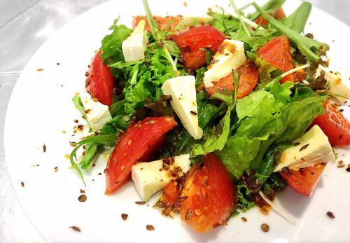 Camembert cheese and fresh tomato Capri-style ethnic salad