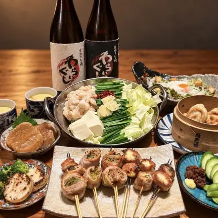 【120分飲み放題付き◇】≪全9品≫串焼き・もつ鍋わらいぐし 名物もつ鍋コース