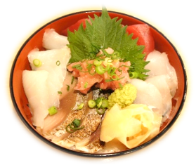 Bowl of rice topped with sashimi