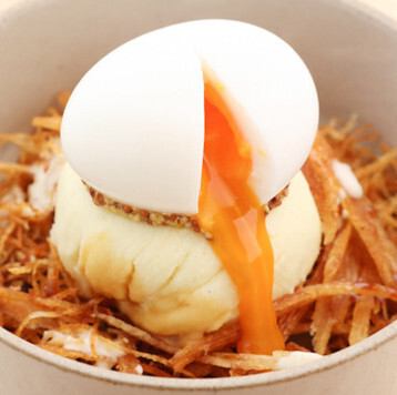 Potato salad with soft-boiled eggs