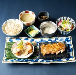 “純鶏”名古屋コーチン 特上もも肉溶岩石焼とチキン南蛮のかしわ御膳