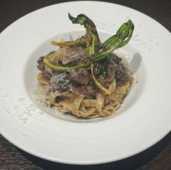 Tagliatelle with Matsusaka beef and garlic sprout ragu sauce