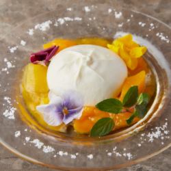Burrata cheese and seasonal fruit caprese