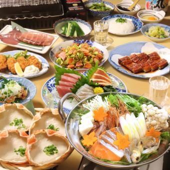 【经典矶丸套餐】当日供应！本店最受欢迎的套餐！90分钟畅饮+火锅、蟹肉味噌等9道菜，仅需5000日元（含税）