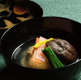 Ankimo tofu and Kyoto chrysanthemum leaf soup