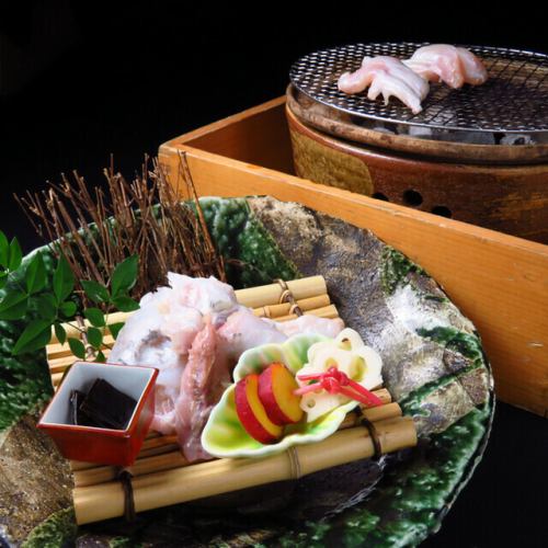 Charcoal grilled Kyoto vegetables and pufferfish