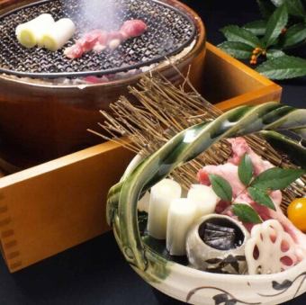 Charcoal grilled Kyoto vegetables and mallard duck